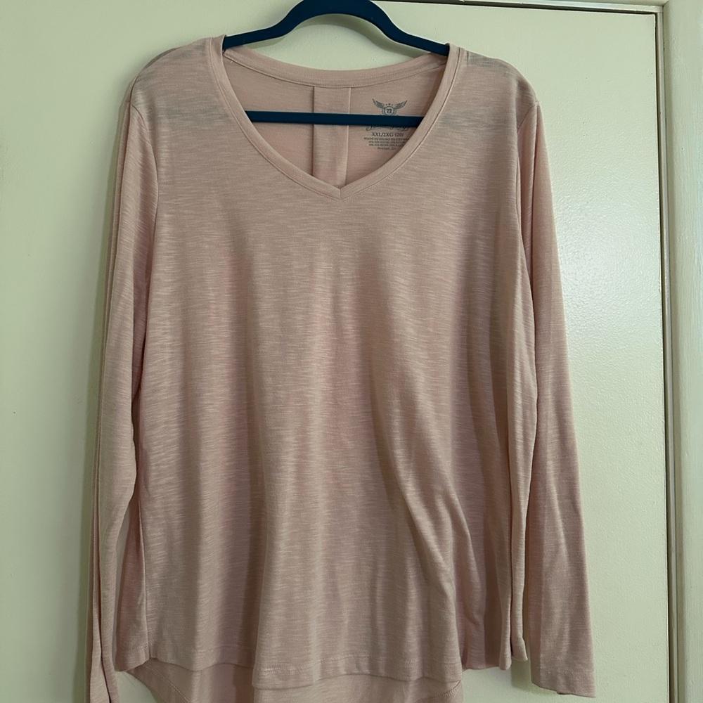 Faded Glory Light Pink Long Sleeve V-Neck Top